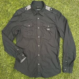 Diesel Koir Shirt in Black Stretch Woven Cargo Streetwear Slim Fit Button Down M